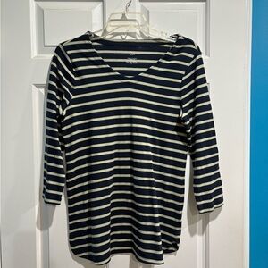 J.Jill striped pima cotton v-neck 3/4 sleeve tee shirt S dark blue